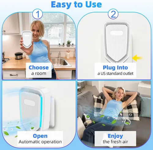 Vista 7 de Purificadores de aire enchufables mejorados, eliminador de olores para el hogar con generador de iones negativos, ionizadores de aire para ácaros