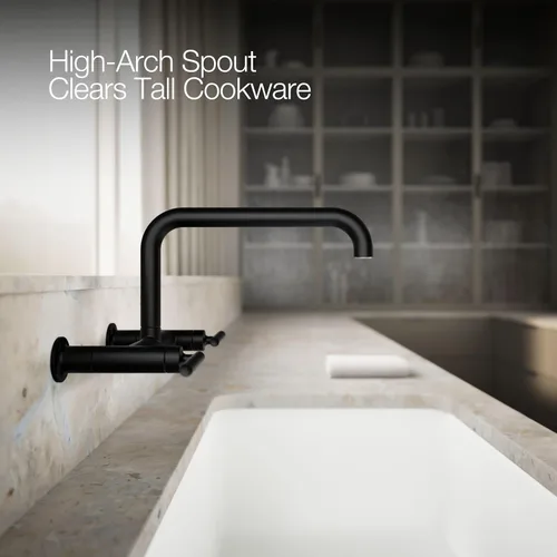 Vista 6 de KOHLER Purist Grifo de fregadero de cocina de dos agujeros para montaje en pared con boquilla de 13-7/8 pulgadas, negro mate