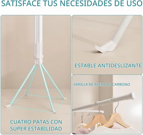 Vista 3 de JOOM Estante de secado de ropa de 4 patas, perchero portátil y plegable que ahorra espacio, estante de secado de ropa para ropa, 4 varillas, 16