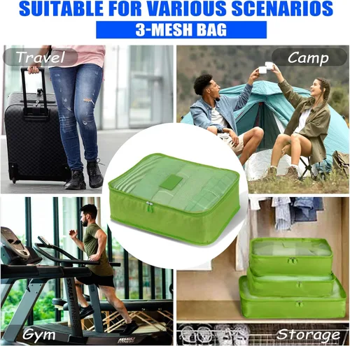 Vista 9 de Organizador de viaje, juego de 3 bolsas de almacenamiento de viaje, multifuncionales, organizadores de equipaje de viaje, bolsa con cremallera