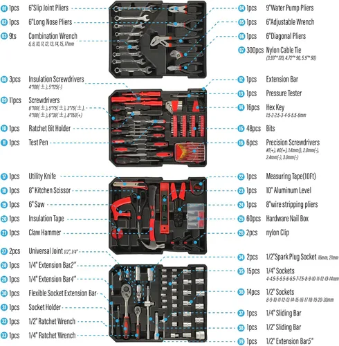 Vista 4 de 515 PCS Kit de herramientas para el hogar general Kit de herramientas de aluminio Trolley Case Set para hombres