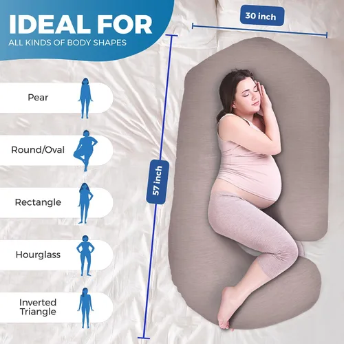 Vista 4 de Almohadas de embarazo para dormir - Almohada de cuerpo completo en forma de V C U con funda extraíble, almohada de maternidad refrescante de 57