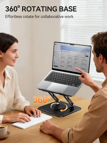 Vista 3 de tounee Soporte para computadora portátil para escritorio, soporte ajustable para computadora con base giratoria de 360°, elevador ergonómico