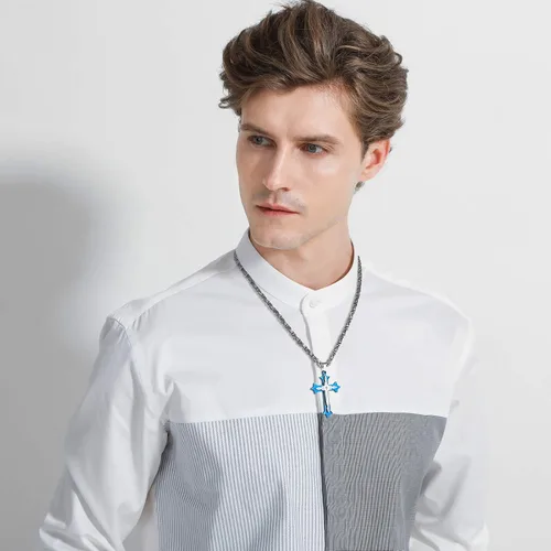 Vista 6 de Collar con colgante de cruz para hombres, niños, mujeres y niñas, collar de cruz de acero inoxidable, circonita cúbica, regalo de oración cristiana