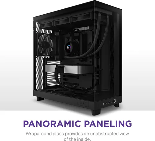 Vista 2 de NZXT H6 Flow CC-H61FB-01 Carcasa compacta de doble cámara de torre media con flujo de aire Paneles de vidrio panorámicos Paneles de flujo