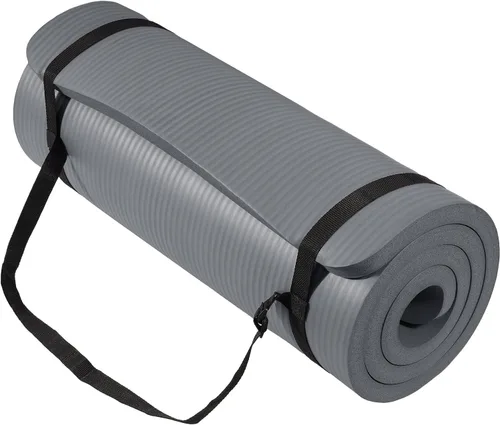 Vista 11 de BalanceFrom All Purpose 1-Inch Extra Thick High Density Anti-Tear Exercise Yoga Mat with Carrying Strap, Multiple Colors Azul aguamarina