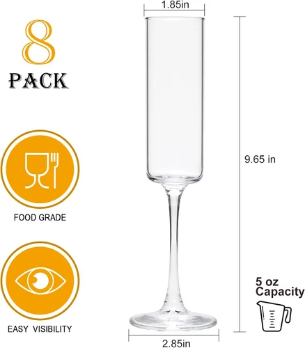 Vista 2 de Copas de champán de 5 onzas, juego de 8 copas de champán transparentes Vasos espumosos clásicos, Prosecco Toasting Champagne Flute Glass, Home