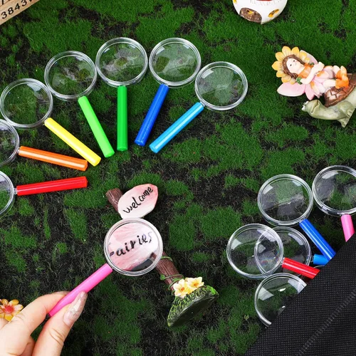 Vista 4 de Elcoho Paquete de 16 lupas de plástico coloridas para recuerdos de fiesta, juguetes educativos con bolsa de almacenamiento, 8