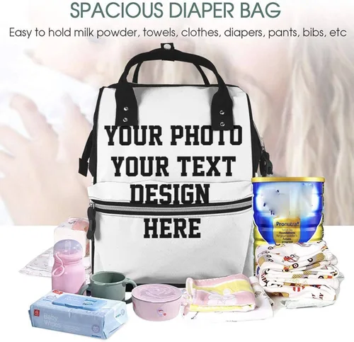 Vista 5 de Adaptor Mochila de pañales personalizada con imagen/texto, impermeable, para mamá, al aire libre, viajes, Diy, Grande, Mochilas de viaje