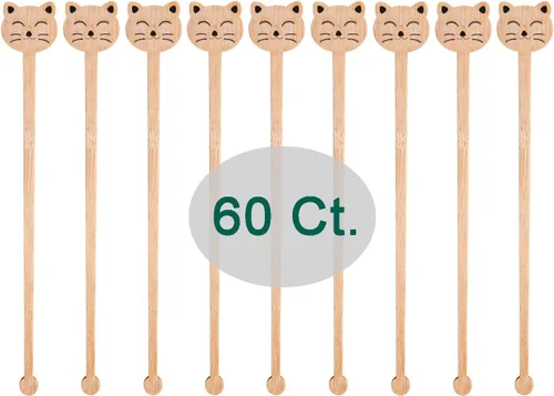Vista 11 de Agitadores de bambú para café, palitos para el hogar, oficina, lindo patrón desechables para café, 60 unidades, 6.9 pulgadas (oso)
