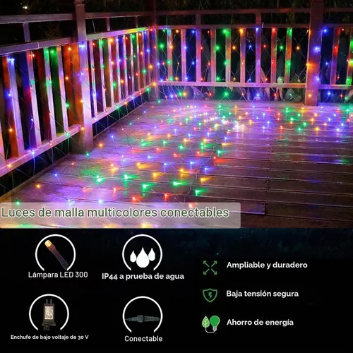 Vista 4 de OYCBUZO 300 luces LED de red de Navidad, 14.8 pies x 5 pies, luces de malla para exteriores, 8 modos, cable verde, tira de luces conectables Varios