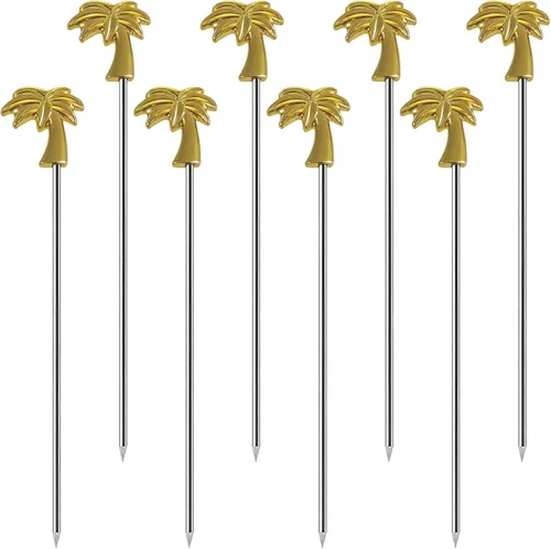 Vista 8 de Juego de 9 palillos de cóctel de Martini reutilizables de aceituna para adornar brochetas de frutas (plata antigua)