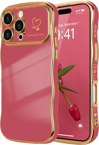 Vista 81 de LCHULLE - Funda para iPhone Air, linda para mujeres y niñas, con forma de onda, color azul bebé Luxury Plating Curly Wavy Frame with Love Heart