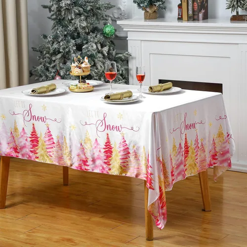 Vista 3 de Peryiter Mantel navideño rectangular de 60 x 84 pulgadas, mantel de Navidad de poliéster lavable para vacaciones de invierno, casa de campo