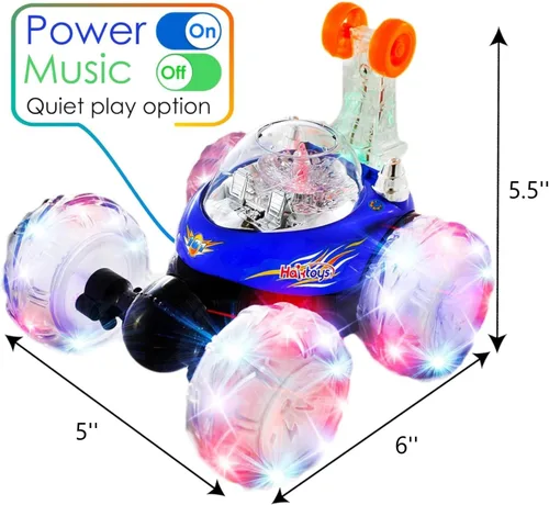 Vista 4 de Coche acrobático multifunción recargable Invincible Tornado Twister de Haktoys HAK101, con luces LED y música