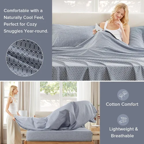 Vista 3 de Comfort Spaces Juego de sábanas 100% algodón transpirable, ligero, suave, con bolsillo elástico de 14 pulgadas que se adapta a colchones de hasta 16