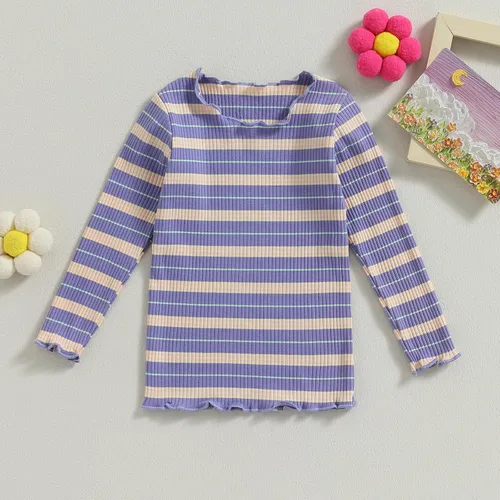 Vista 2 de Kuriozud Camisa de manga larga con estampado de rayas y estampado de lechuga para niños pequeños