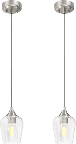 Vista 12 de VONLUCE Luces colgantes para isla de cocina, iluminación colgante de níquel cepillado para isla de cocina con cable colgante para dormitorio