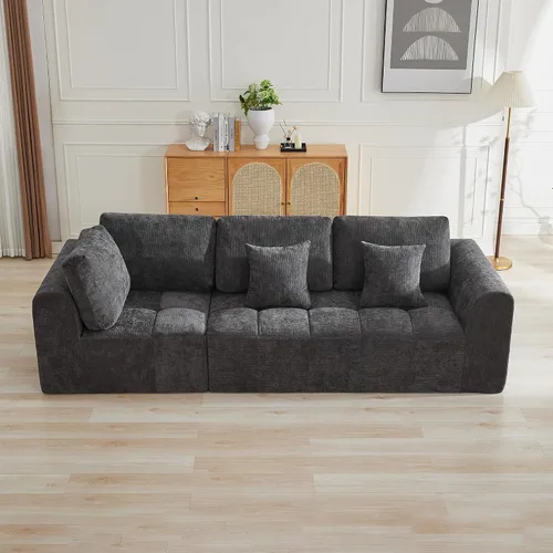 Vista 53 de Sofás seccionales modulares de 110 pulgadas para sala de estar, sofá seccional comprimido sin hueso, sofá de espuma viscoelástica tapizado de 3 Beige