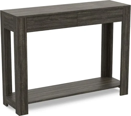 Vista 5 de Safdie & Co. - Mesa consola de color gris pardo oscuro con estante, mesa de pasillo rectangular con cajones, uso como mesa de entrada, escritorio