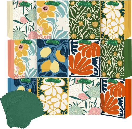 Vista 9 de qiqee Clash Flowers - Bolsas de regalo de papel con asas de papel de seda, 12 piezas de 2.4 x 4.7 x 6.3 pulgadas, tamaño pequeño