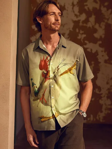 Vista 3 de Hardaddy Camisa casual de verano con botones y bolsillo en el pecho de Gongfu para hombre