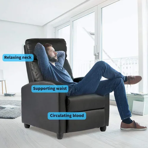 Vista 7 de Silla reclinable moderna de piel sintética, sillón reclinable individual, sofá individual, asiento reclinable, asiento reclinable para sala de estar