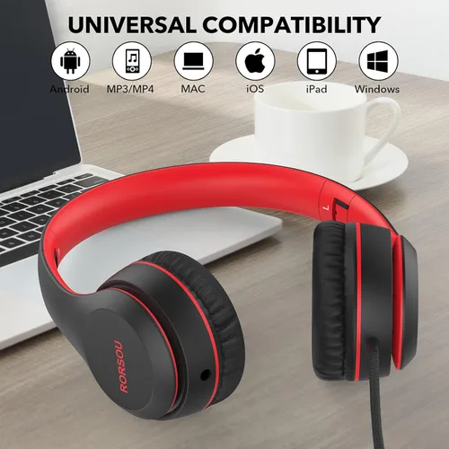 Vista 6 de K5 - Auriculares infantiles con micrófono, limitador de volumen a 85/94 dB, plegables, auriculares estéreo sin enredos, conector de 3,5 mm