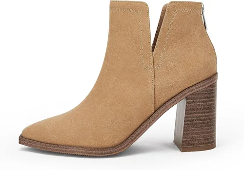 Vista 2 de Botines de tacón medio apilados para mujer, con cremallera trasera, puntera puntiaguda, botines acogedores