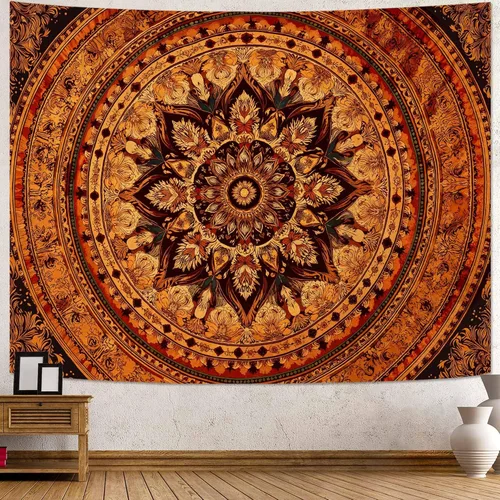 Vista 11 de Lifeel - Tapiz bohemio azul para colgar en la pared, tapiz hippie de mandala, medallón floral con diseño de corona estética blanca, manta decorativa