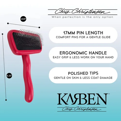 Vista 3 de Chris Christensen Groomer's Bundle - Cepillo Karben II Slicker Brush, quita la capa que se desprende de todo tipo de capas, pequeño, rojo