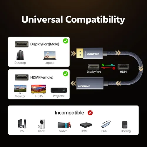 Vista 6 de Adaptador activo de DisplayPort a HDMI, convertidor DP 1.4 a HDMI 2.0