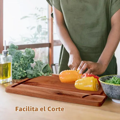 Vista 3 de AIDEA Tabla de cortar de madera de acacia, tablas de cortar para cocina con asa, juego de 3 para carne/verduras/frutas