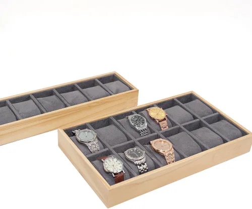 Vista 6 de XHMQYC Bandejas de joyería, organizador de relojes, caja de exhibición, vitrina, soporte para relojes, pulseras y collares, 12 cuadrículas