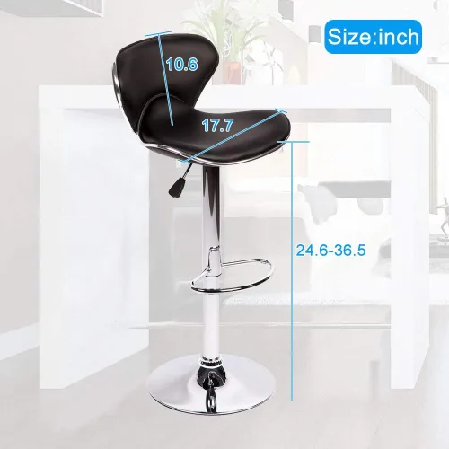 Vista 2 de Taburetes de bar Taburete giratorio de altura ajustable con parte trasera de cuero sintético duradero moderno alto comedor silla bar taburete