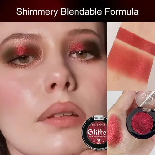 Vista 3 de Afflano Paleta de sombra de ojos roja brillante, sombra de ojos con purpurina roja ultra pigmentada, polvo de sombra de ojos de maquillaje rojo