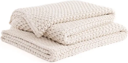 Vista 20 de YnM Manta de Punto Grueso de Algodón, Mantas de Punto Trenzado para Cama, Sofá, Sillón, Cómoda y Relajante, Pieza Decorativa para Casa de Campo Azul