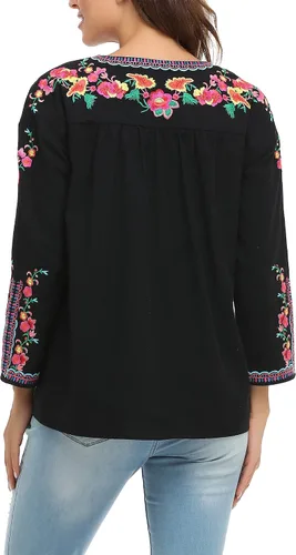 Vista 7 de YZXDORWJ Camisa bordada mexicana para mujer