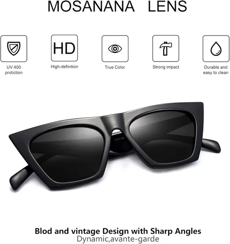 Vista 2 de mosanana Gafas de sol cuadradas de ojo de gato para mujer, modelo de estilo moderno, modelo -SHINE