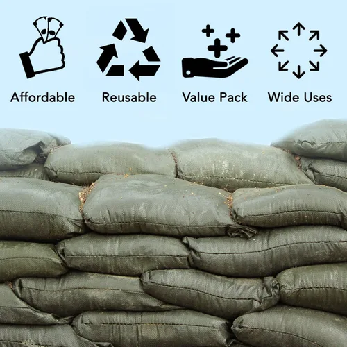 Vista 7 de AK TRADING CO. Sacos de arena de polietileno de 14 x 26 pulgadas con protección UV y lazos integrados, barrera de agua de inundación, bolsas de Verde