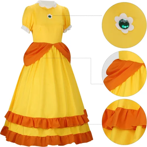 Vista 5 de ZIFUNMUR Disfraz de princesa de margarita melocotón para mujer, con corona, vestido de Super Brothers para adultos, vestido de baile de Halloween