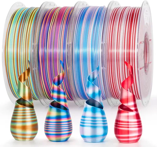 Vista 23 de AMOLEN Filamento PLA de Seda para Impresora 3D, Filamento PLA Kingfisher Rainbow Multicolor Brillante 1.75mm, Filamento de Impresión 3D PLA