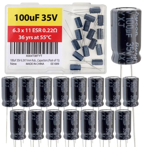 Vista 17 de 100uF 50V 8X11.5mm Rubycon Electrolytic Capacitor Low ESR 0.17Ω Long Life 36yrs at 55 Degree C mfd mircofarad Micro Farad C Radial Lead Aluminum