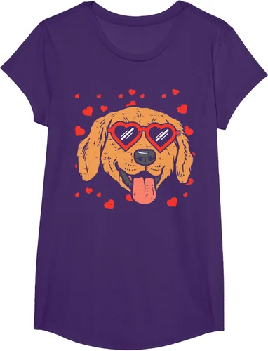 Vista 65 de Golden Retriever cara corazón gafas día de San Valentín perro regalo camiseta Negro