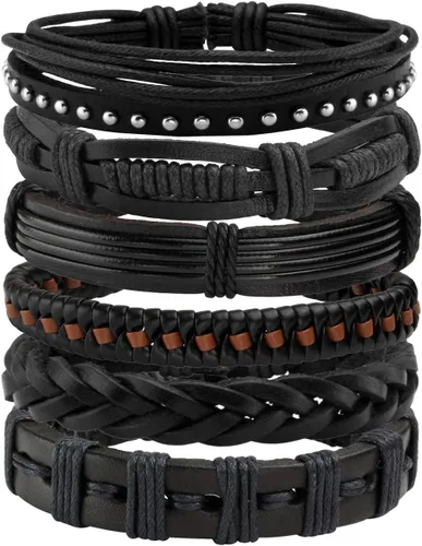 Vista 12 de Pulsera de cuero trenzada ajustable para hombres y mujeres