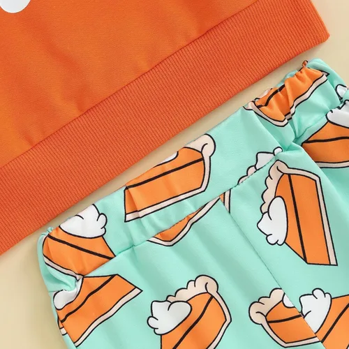 Vista 5 de DuAnyozu Traje de Halloween para bebé niña, camiseta de manga larga, camiseta con letras de calabaza, pantalones de campana, ropa de otoño + diadema