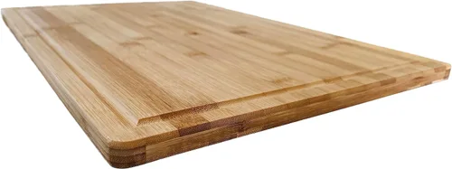 Vista 5 de Tabla de cortar y embutidos de bambú orgánico extra grande con ranura para jugo y reversible