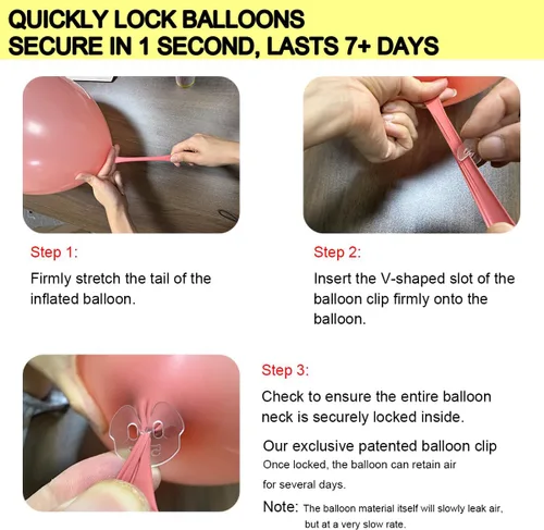 Vista 3 de Clips para globos, 100 piezas transparentes para globos de látex de 5 a 12 pulgadas, fácil de atar para helio y aire, clips de plástico duraderos