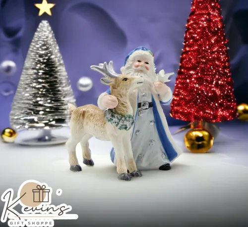 Vista 9 de Juego de salero y pimentero de cerámica fina de Navidad con reno amigo de Papá Noel, 4-5/8 pulgadas de alto
