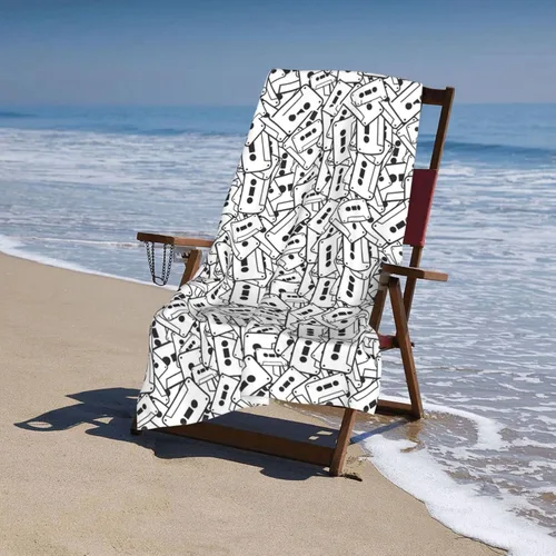 Vista 3 de Decktt Toalla de playa con cinta de casete, 32 x 52 pulgadas, toalla de camping de microfibra de secado rápido, súper absorbente, súper suave